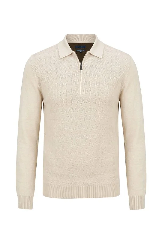Hemington - Extrafine Merino Mini Argyle Desen Bej Fermuarlı Polo Triko (7)