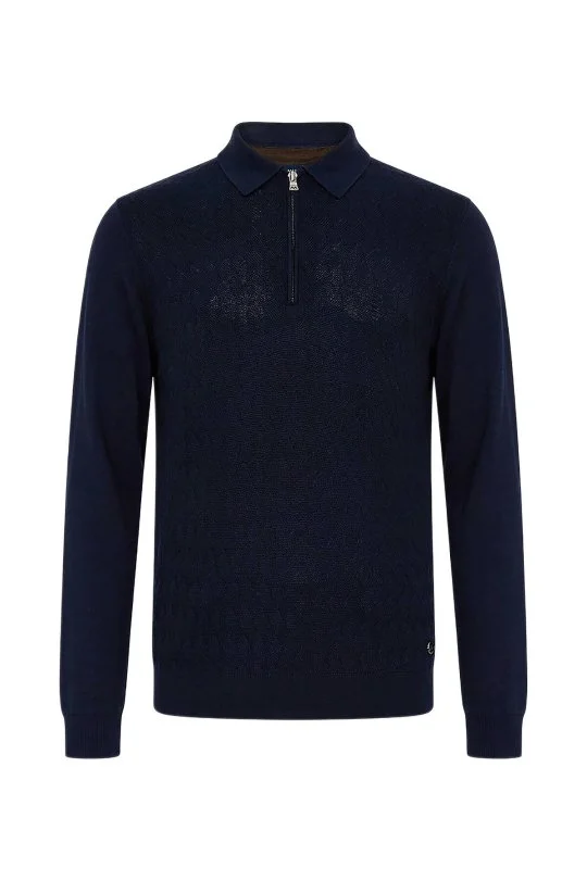 Hemington - Extrafine Merino Mini Argyle Desen Lacivert Fermuarlı Polo Triko (6)