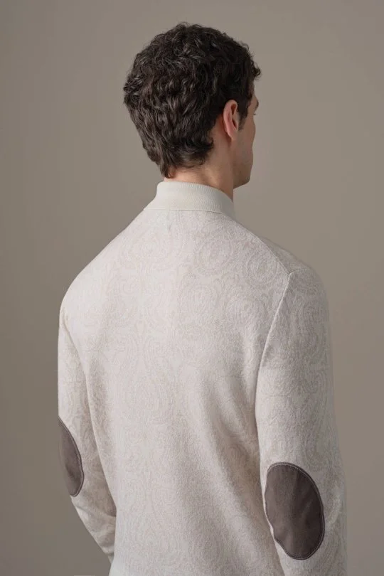 Hemington - Extrafine Merino Paisley Desen Bej Polo Triko (5)