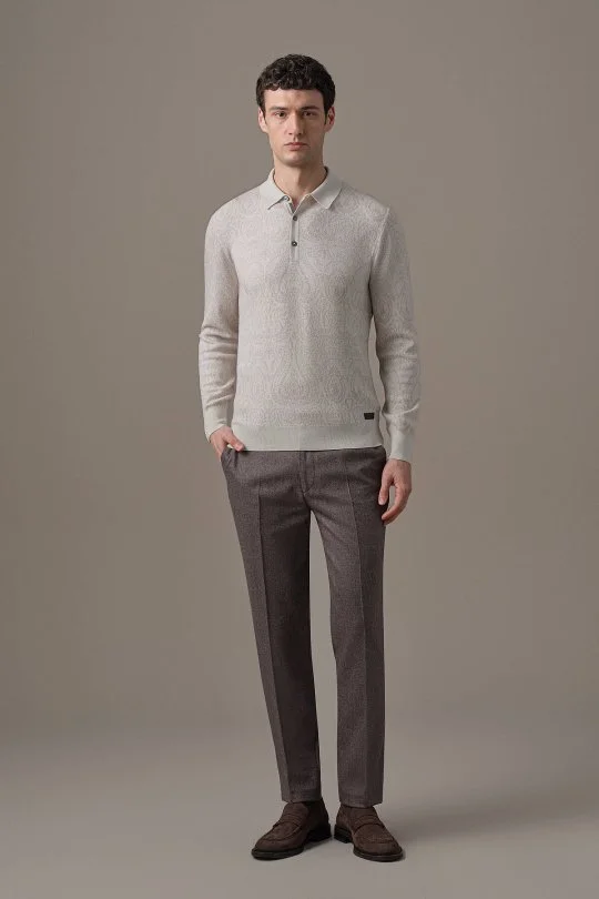 Hemington - Extrafine Merino Paisley Desen Bej Polo Triko (1)