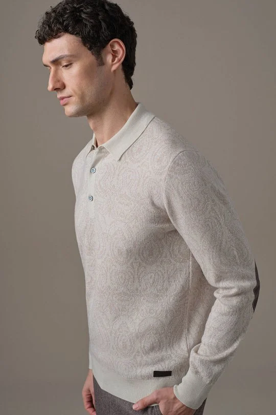 Hemington - Extrafine Merino Paisley Desen Bej Polo Triko (3)
