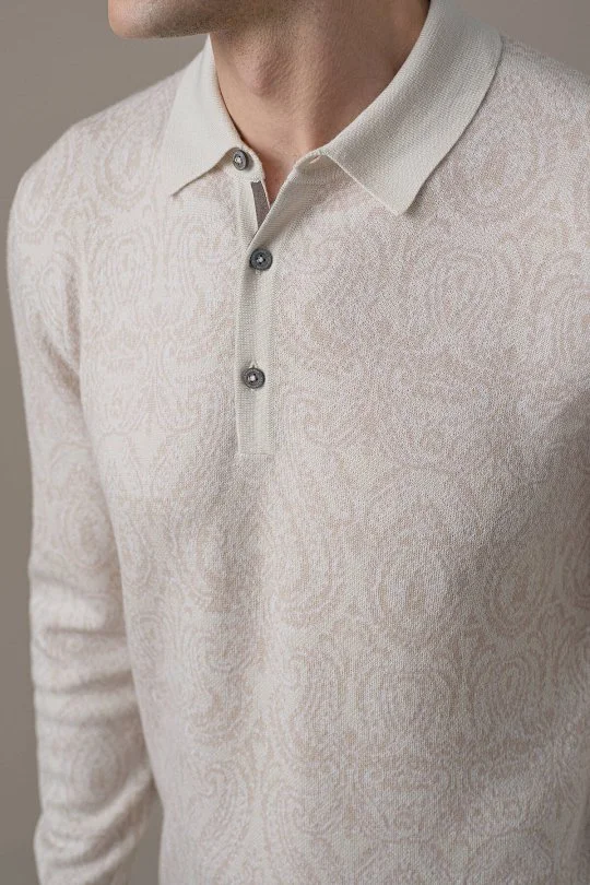 Hemington - Extrafine Merino Paisley Desen Bej Polo Triko (2)