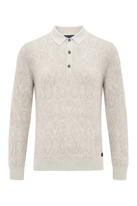 Hemington - Extrafine Merino Paisley Desen Bej Polo Triko (7)