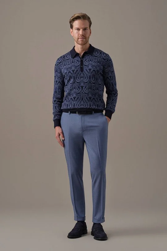 Hemington - Extrafine Merino Paisley Desen Lacivert Polo Triko (2)
