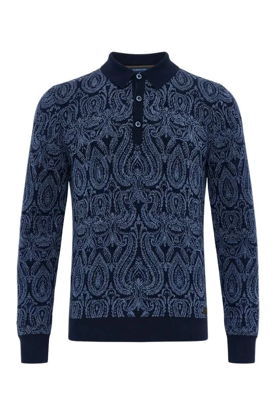 Hemington - Extrafine Merino Paisley Desen Lacivert Polo Triko (6)