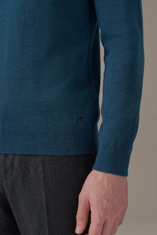Extrafine Merino Petrol Mavisi 3 Düğme Polo Triko