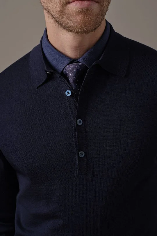 Hemington - Extrafine Merino Polo Yaka Lacivert Triko (3)