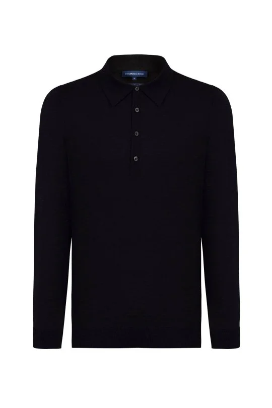 Extrafine Merino Polo Yaka Siyah Triko