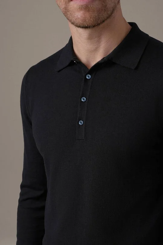 Extrafine Merino Polo Yaka Siyah Triko