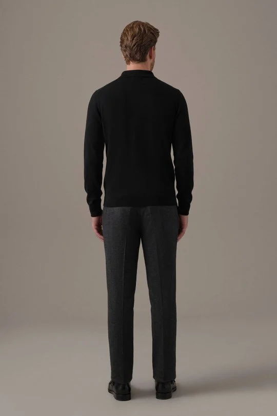 Extrafine Merino Polo Yaka Siyah Triko