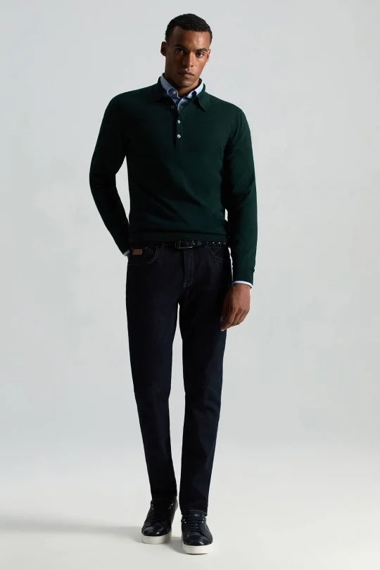 Hemington - Extrafine Merino Polo Yaka Zümrüt Yeşili Triko