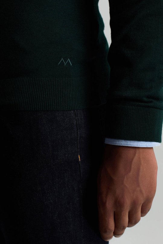 Extrafine Merino Polo Yaka Zümrüt Yeşili Triko