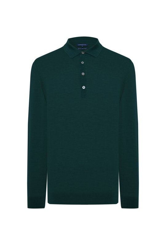 Extrafine Merino Polo Yaka Zümrüt Yeşili Triko