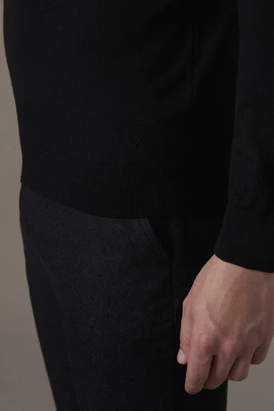 Extrafine Merino Siyah 3 Düğme Polo Triko