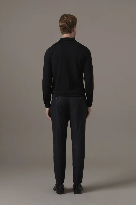 Extrafine Merino Siyah 3 Düğme Polo Triko