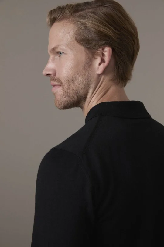 Extrafine Merino Siyah 3 Düğme Polo Triko