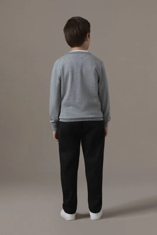 Extrafine Merino V Yaka Açık Gri Çocuk Triko