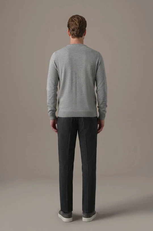 Extrafine Merino V Yaka Açık Gri Triko