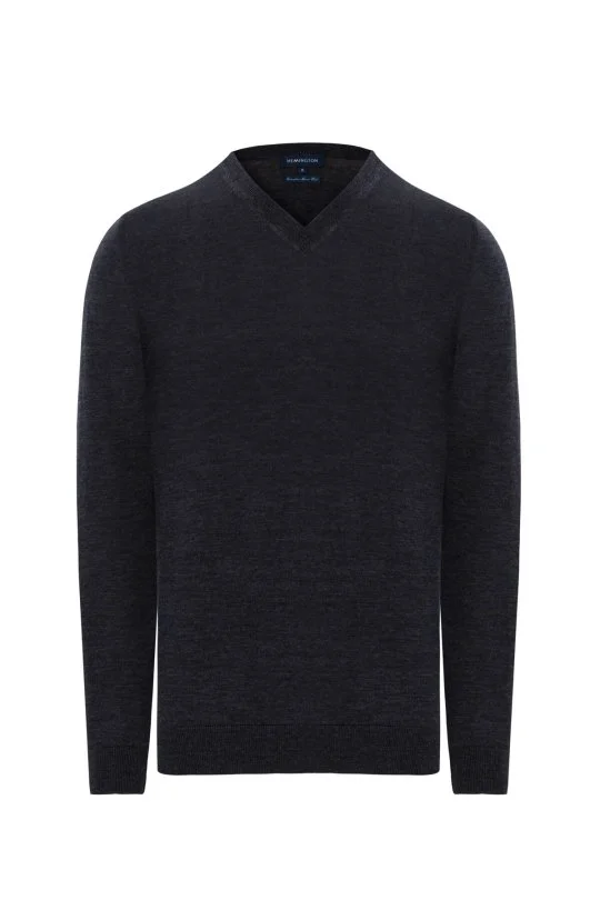 Extrafine Merino V Yaka Antrasit Triko