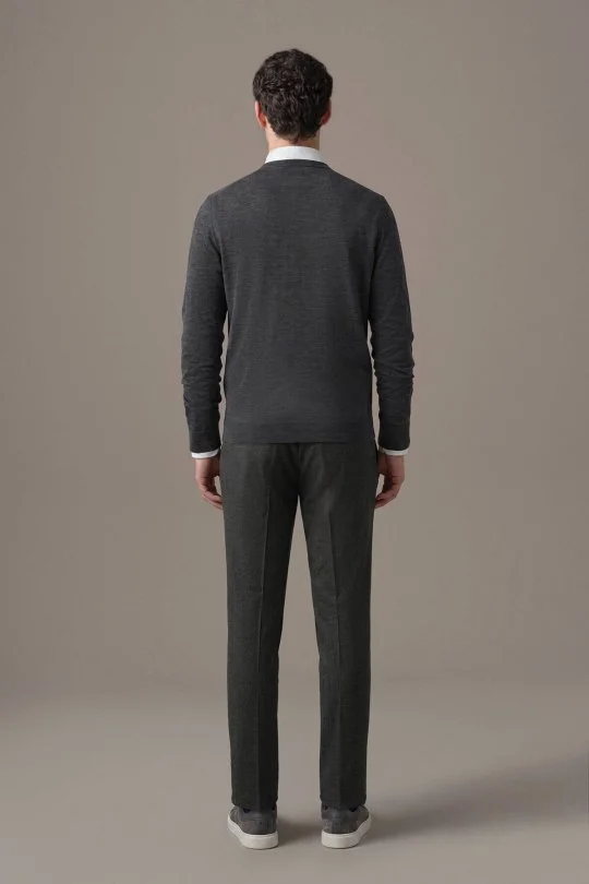 Extrafine Merino V Yaka Antrasit Triko