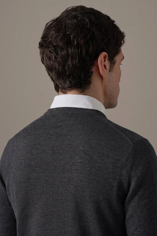 Extrafine Merino V Yaka Antrasit Triko