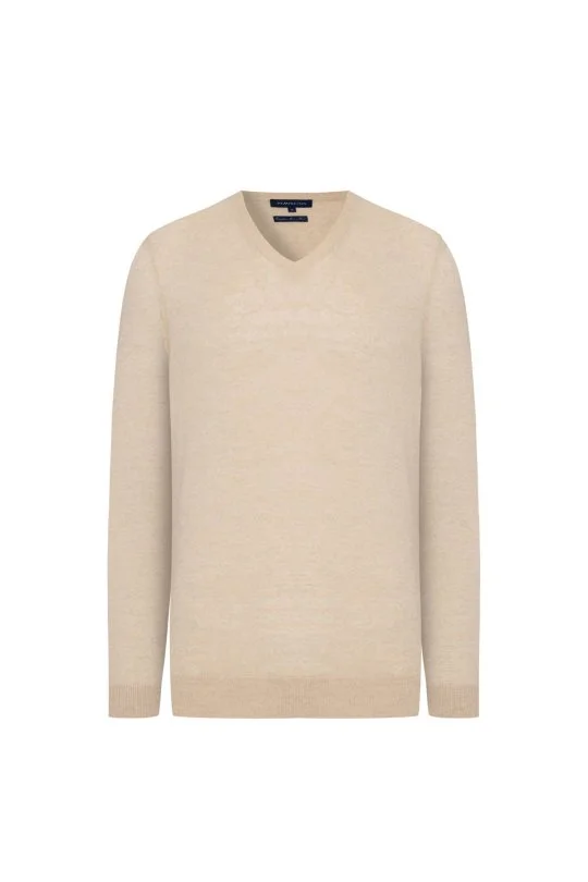Extrafine Merino V Yaka Bej Triko