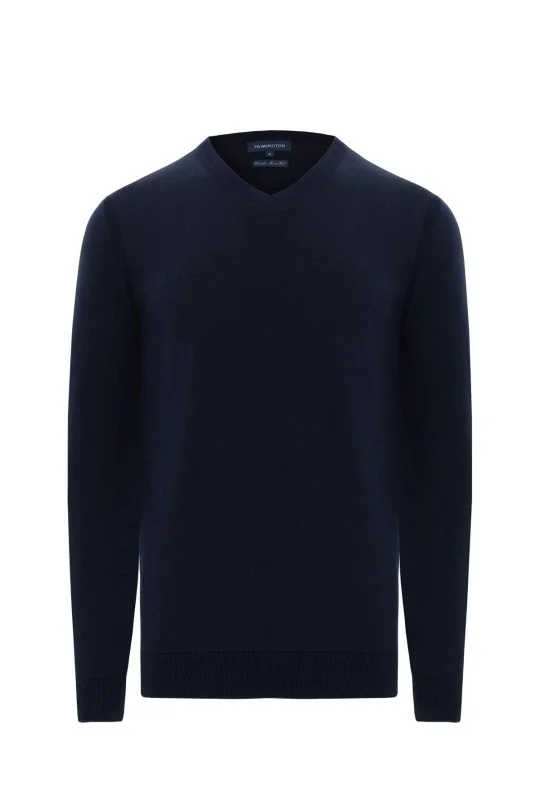 Extrafine Merino V Yaka Lacivert Triko