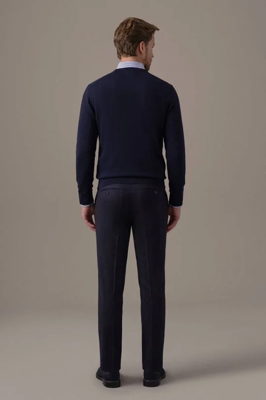 Extrafine Merino V Yaka Lacivert Triko
