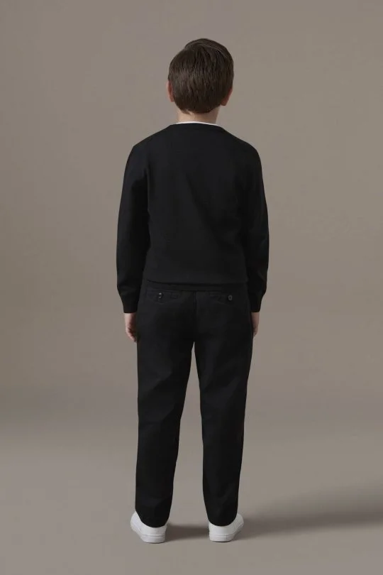 Extrafine Merino V Yaka Siyah Çocuk Triko