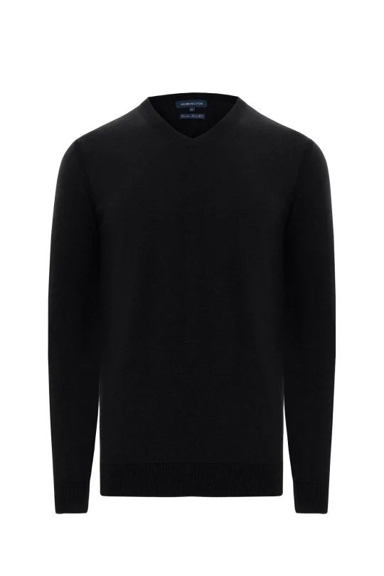 Extrafine Merino V Yaka Siyah Triko