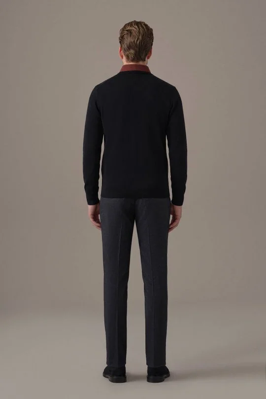 Extrafine Merino V Yaka Siyah Triko