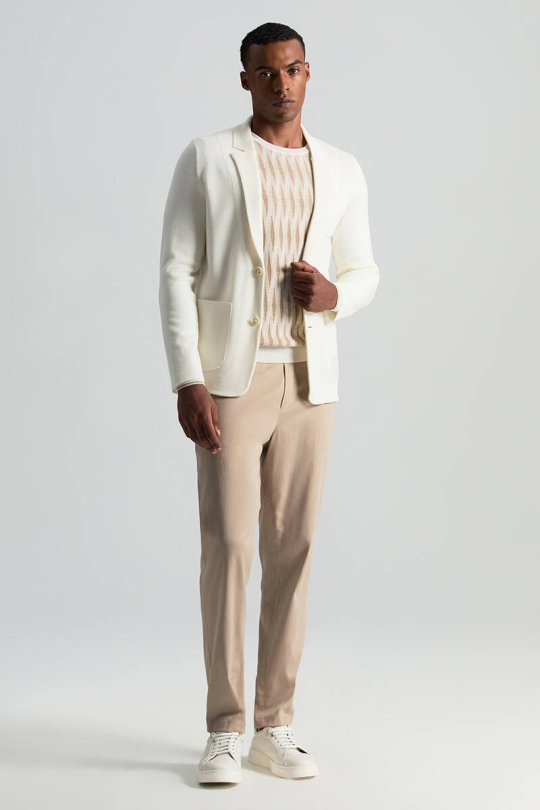 Extrafine Merino Ekru Triko Blazer Ceket