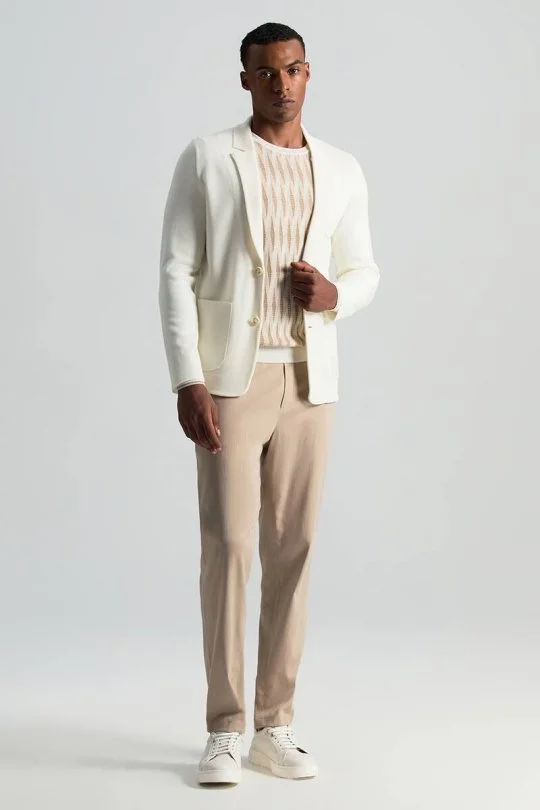 Hemington - Extrafine Merino Ekru Triko Blazer Ceket (1)