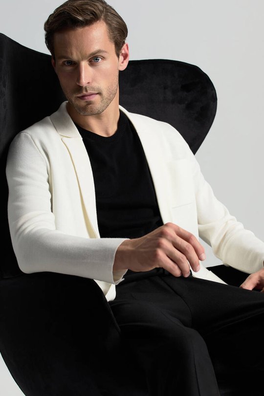 Extrafine Merino Ekru Triko Blazer Ceket