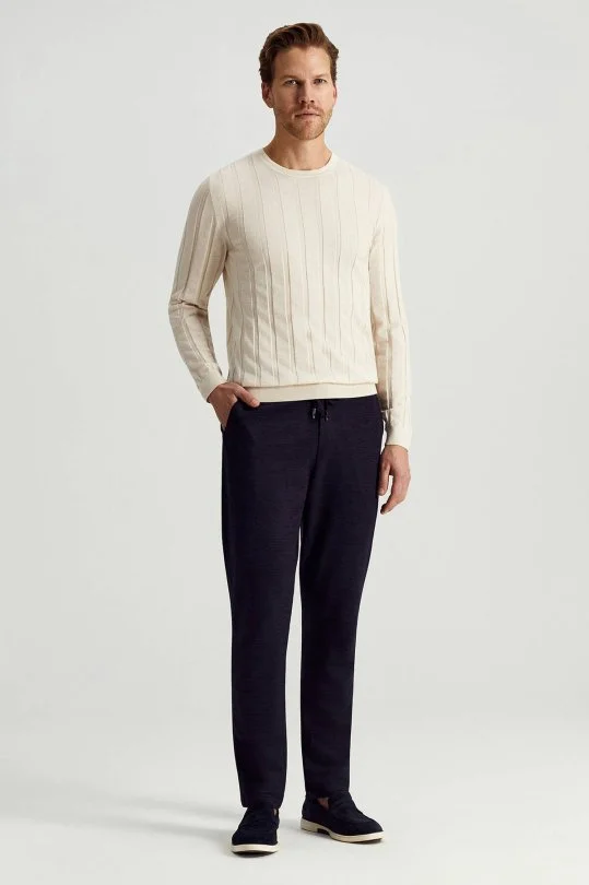 Hemington - Extrafine Merino Yün-Pamuk Karışım Desenli Açık Bej Triko (3)