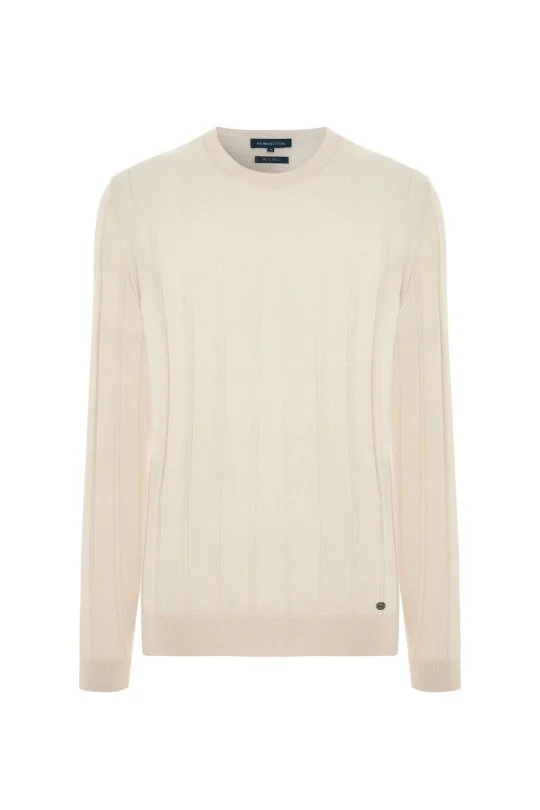 Hemington - Extrafine Merino Yün-Pamuk Karışım Desenli Açık Bej Triko (6)