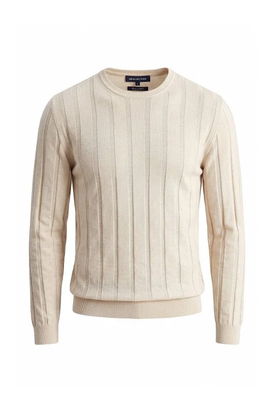 Hemington - Extrafine Merino Yün-Pamuk Karışım Desenli Açık Bej Triko (6)