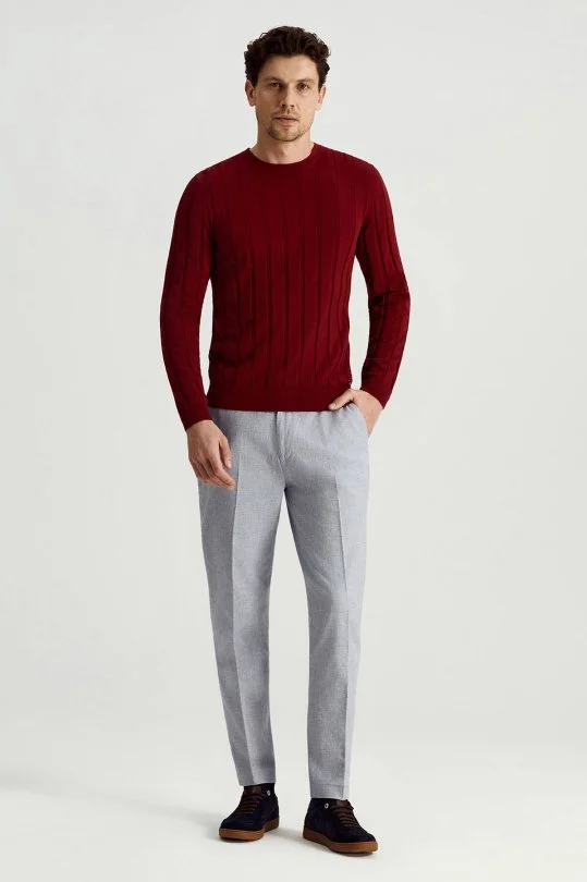 Hemington - Extrafine Merino Yün-Pamuk Karışım Desenli Bordo Triko (4)