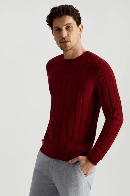 Hemington - Extrafine Merino Yün-Pamuk Karışım Desenli Bordo Triko (2)