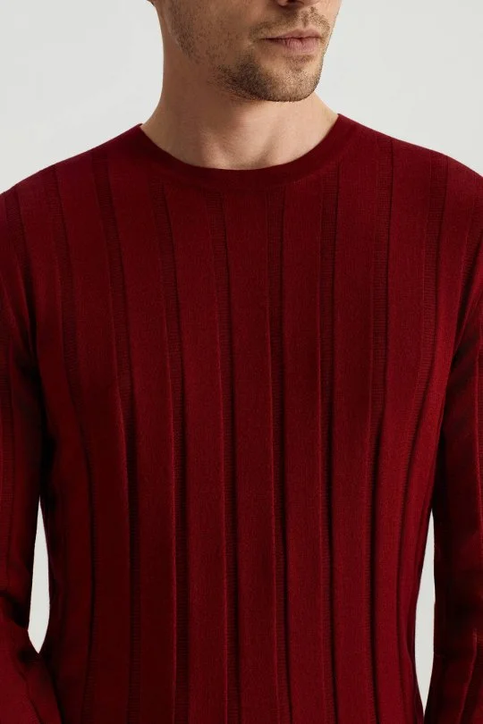 Hemington - Extrafine Merino Yün-Pamuk Karışım Desenli Bordo Triko (3)