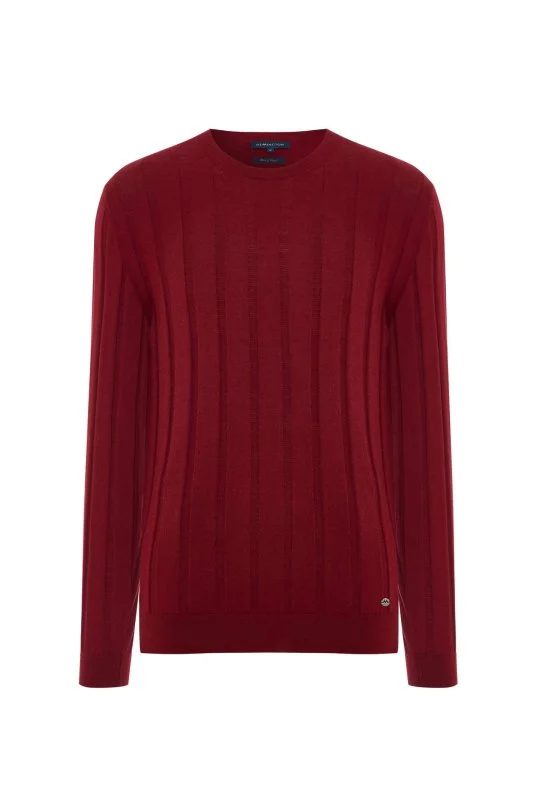 Hemington - Extrafine Merino Yün-Pamuk Karışım Desenli Bordo Triko (7)