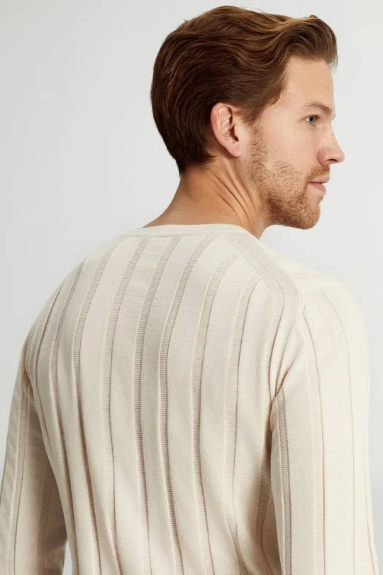 Hemington - Extrafine Merino Yün-Pamuk Karışım Desenli Krem Triko (4)