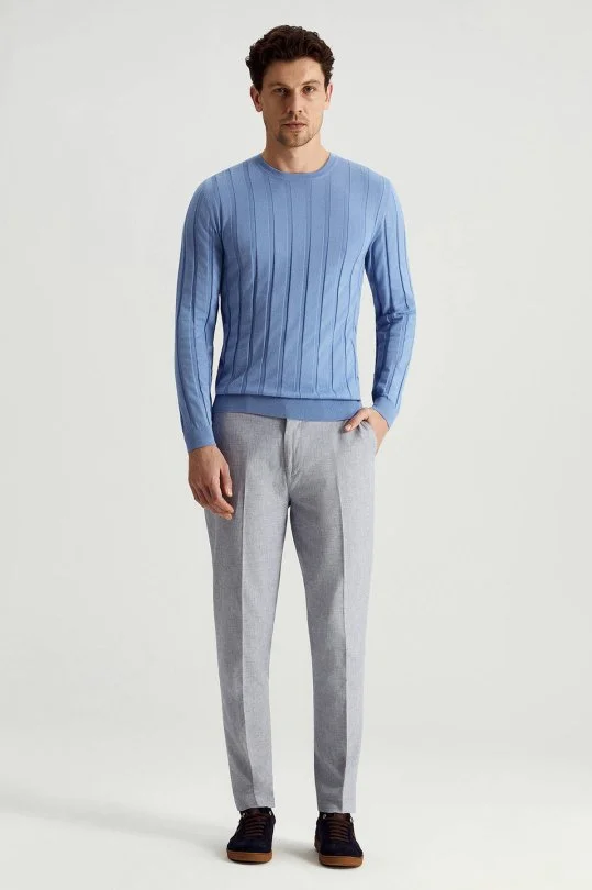 Hemington - Extrafine Merino Yün-Pamuk Karışım Desenli Mavi Triko (2)