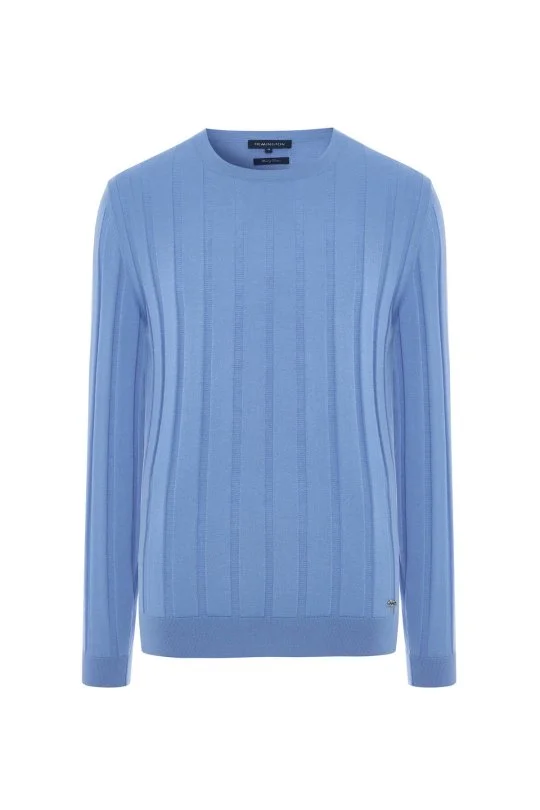 Hemington - Extrafine Merino Yün-Pamuk Karışım Desenli Mavi Triko (6)