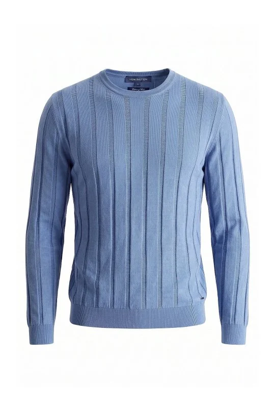 Hemington - Extrafine Merino Yün-Pamuk Karışım Desenli Mavi Triko (6)