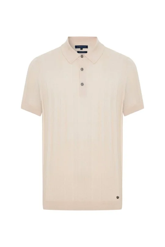 Hemington - Extrafine Merino Yün-Pamuk Karışım Üç Düğme Açık Bej Triko Polo (6)