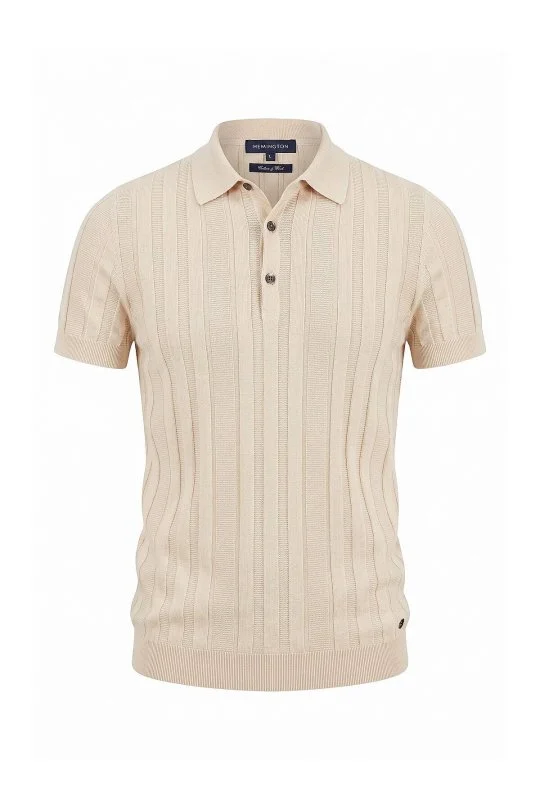 Hemington - Extrafine Merino Yün-Pamuk Karışım Üç Düğme Açık Bej Triko Polo (6)