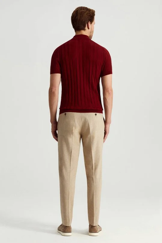 Hemington - Extrafine Merino Yün-Pamuk Karışım Üç Düğme Bordo Triko Polo (5)