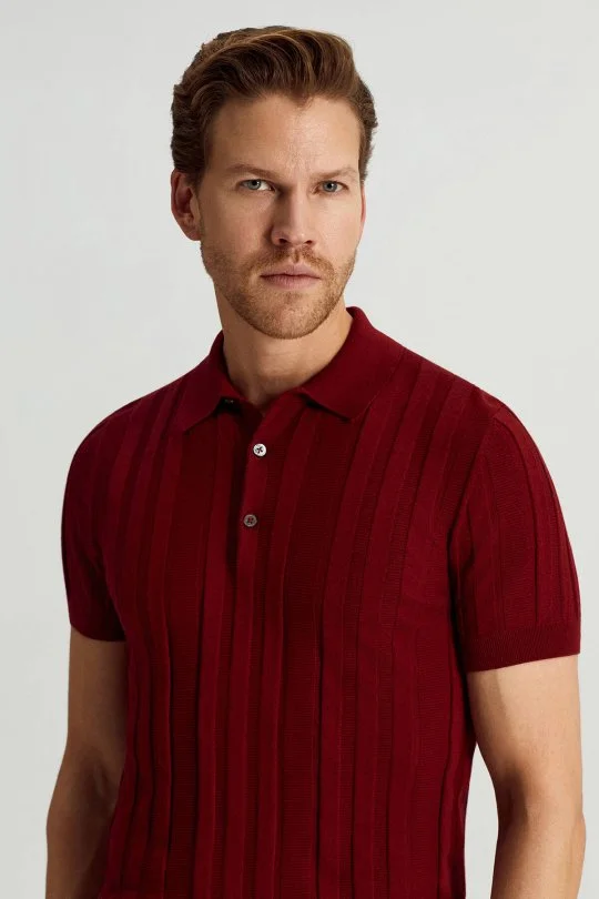 Hemington - Extrafine Merino Yün-Pamuk Karışım Üç Düğme Bordo Triko Polo (2)