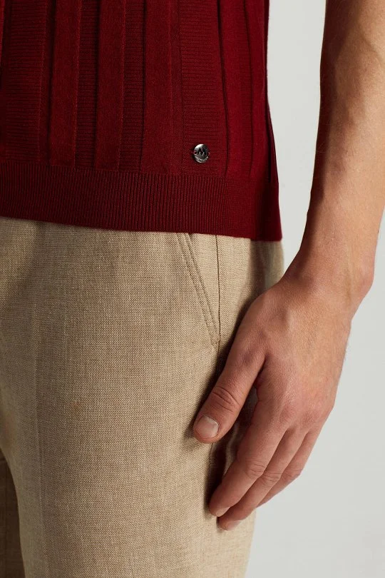 Hemington - Extrafine Merino Yün-Pamuk Karışım Üç Düğme Bordo Triko Polo (4)